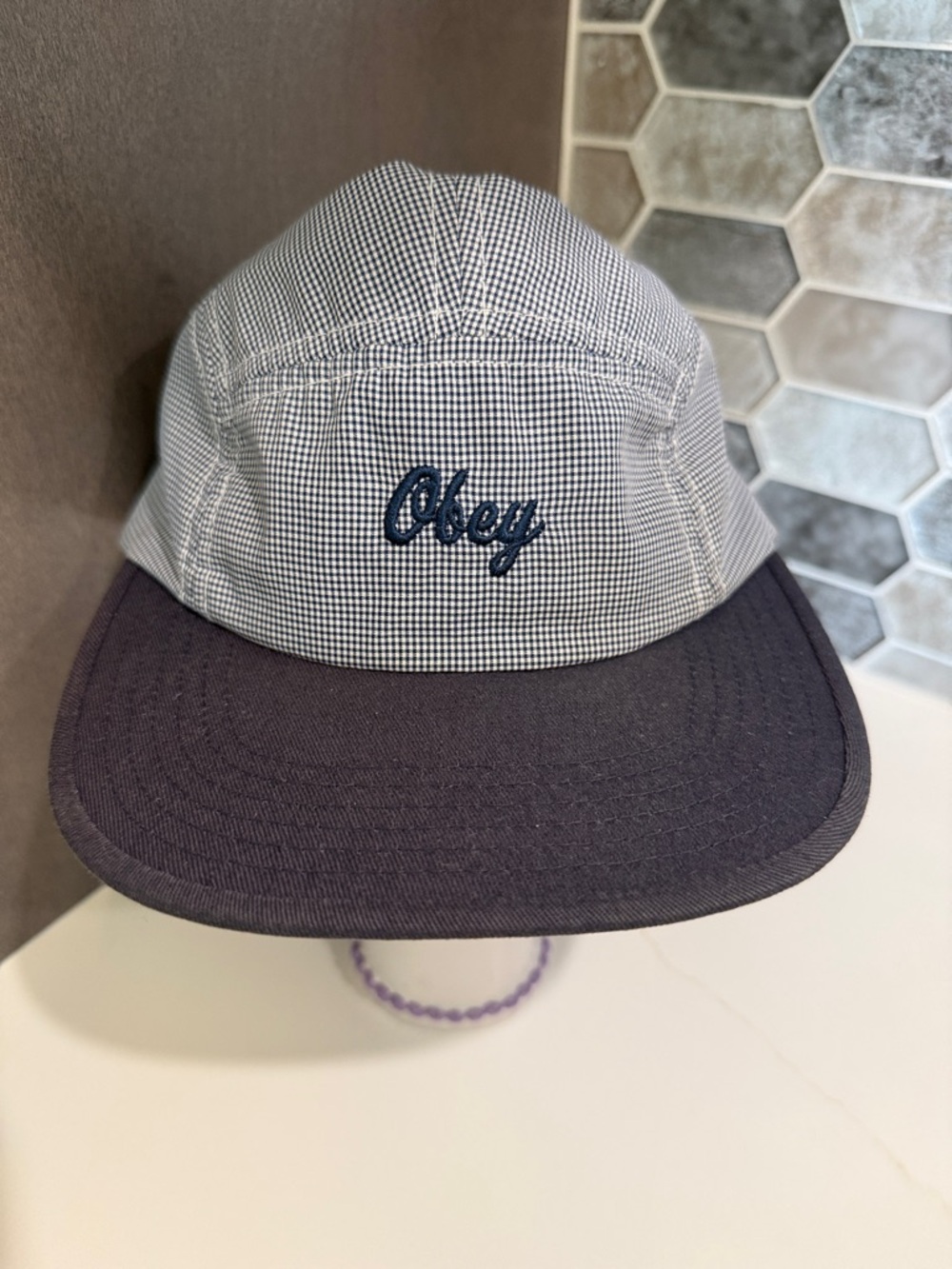 Obey Township Five-Panel Navy Gingham Cap